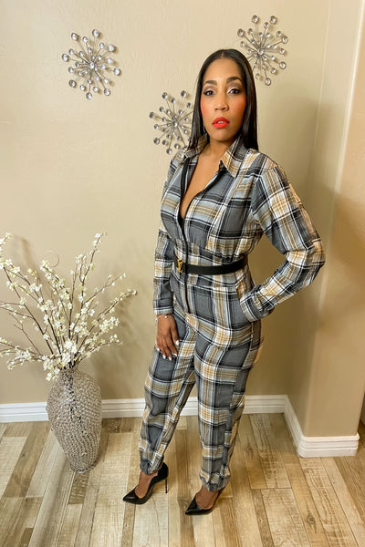 Plaid Me Please Jumpsuit- Final Sale