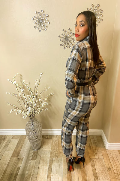 Plaid Me Please Jumpsuit- Final Sale