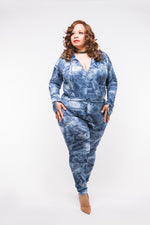 JUNO FAUX DENIM 2 PIECE SET- FINAL SALE